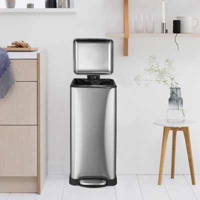 8 Gal/30 l Kitchen Trash Can, Stainless Steel Step on Garbage Can with Soft-Close Lid & Removable Inner Buckets