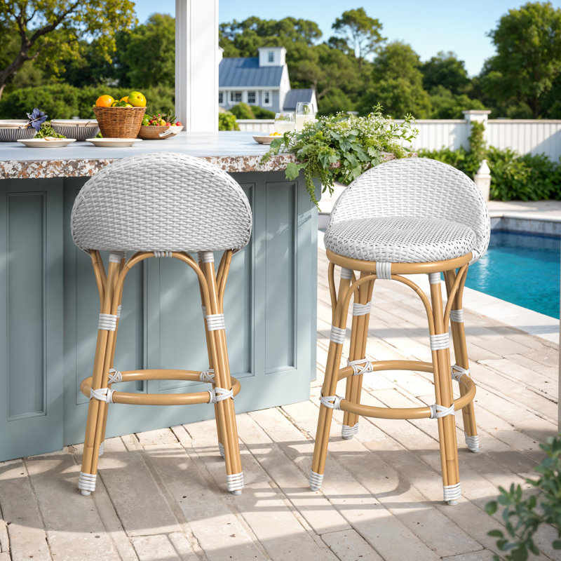 Tabouret de comptoir à dossier bas Ellie, Blanc / bleu