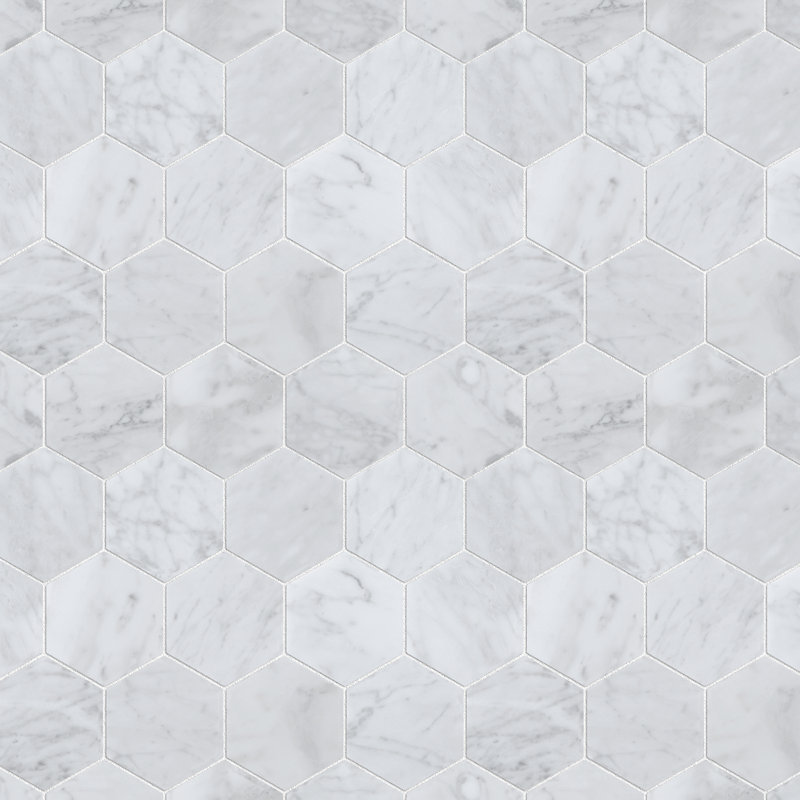 Carrara White 10.24 in. x 11.66 in. Hexagon Polished Marble Mosaic Tile