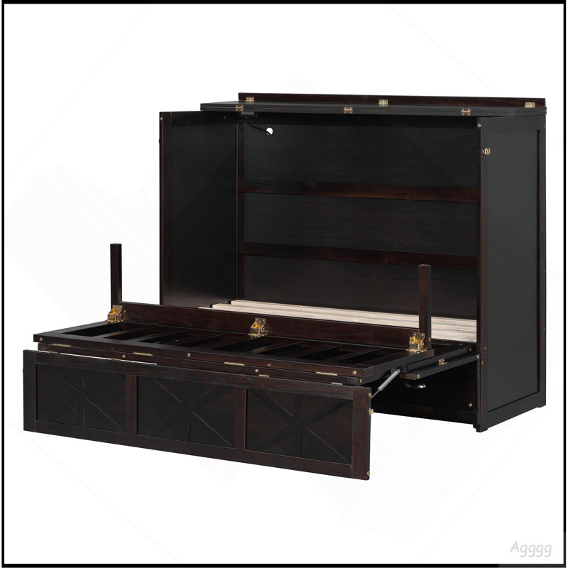 Lit escamotable double avec grands tiroirs, gris, Espresso