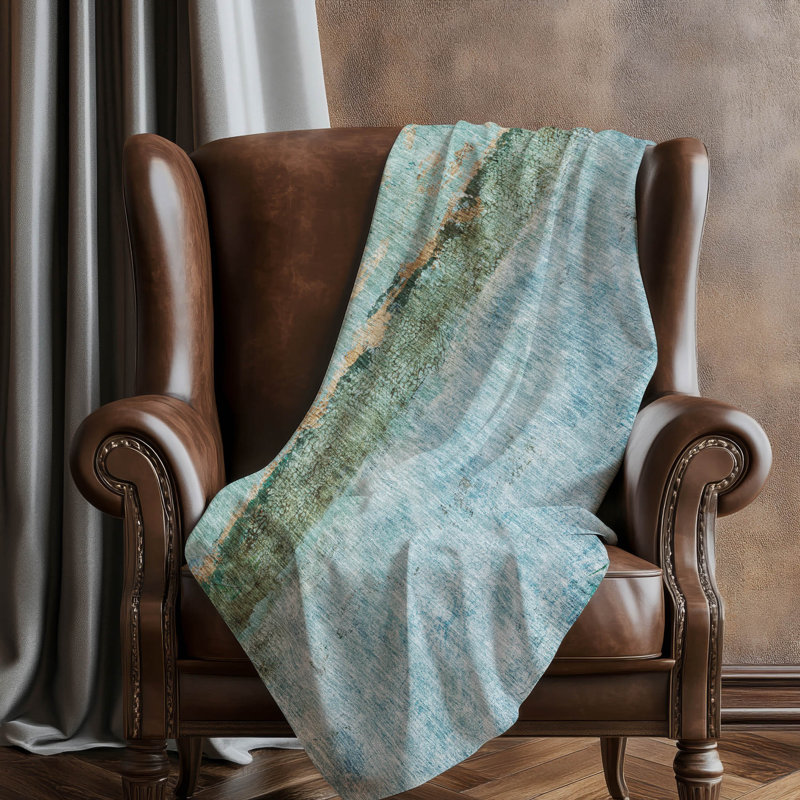 Addison Machine Washable Sherpa Throw Blanket, Blue Abstract 2 