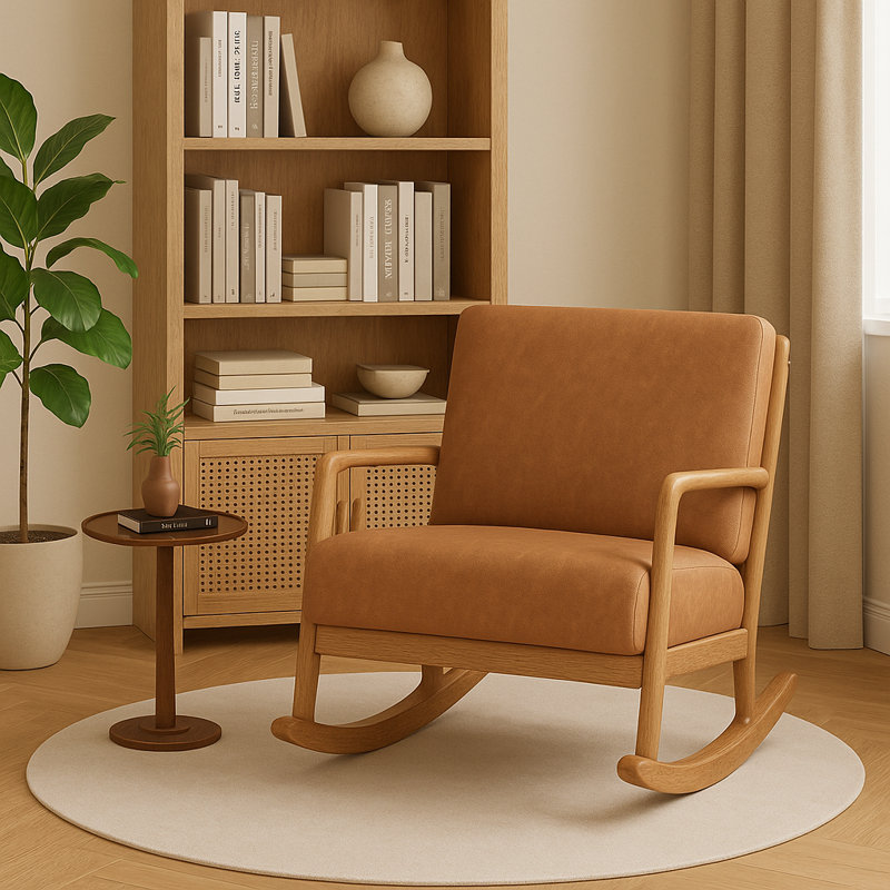 Chaise berçante en bois massif et tissu Braea