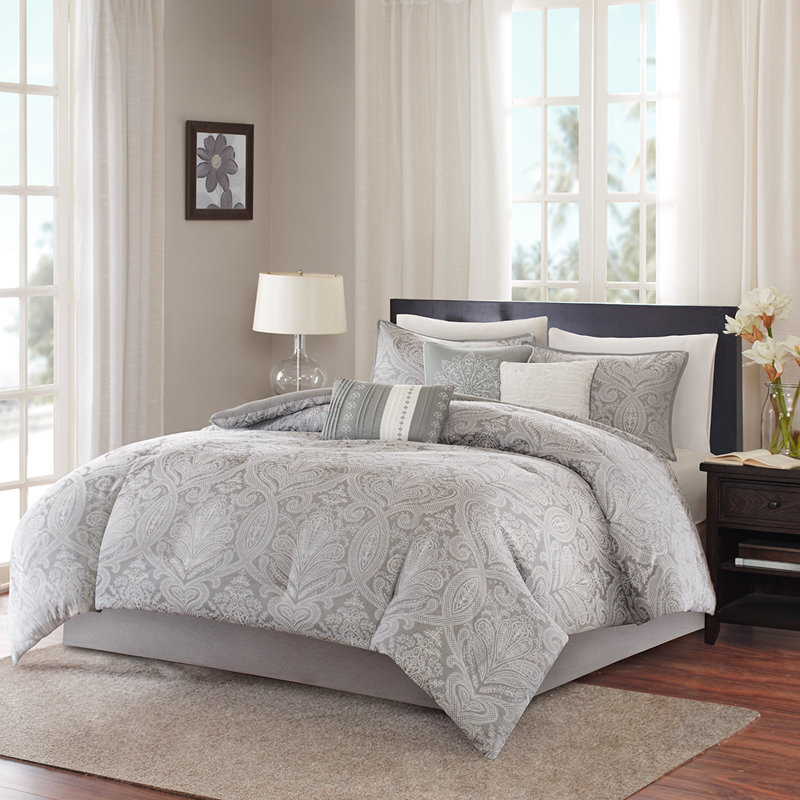 Averly Grey Microfiber Traditional 7 Piece Comforter Set, Queen Comforter + 6 Additional Pieces