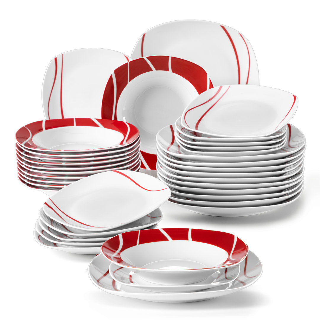 Felisa Series, 36-Piece Porcelain China Dinnerware Set, Service For 12