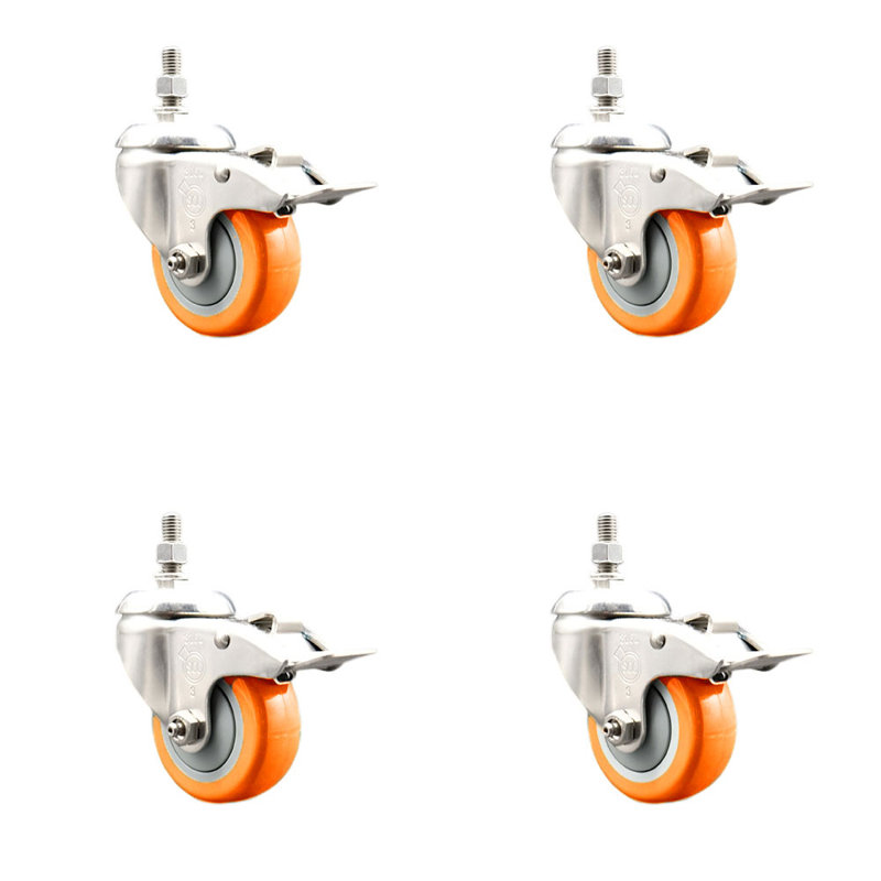 Jeu de roulettes pivotantes 3,5 pouces en polyuréthane pivotant 3,5 mm 10mm