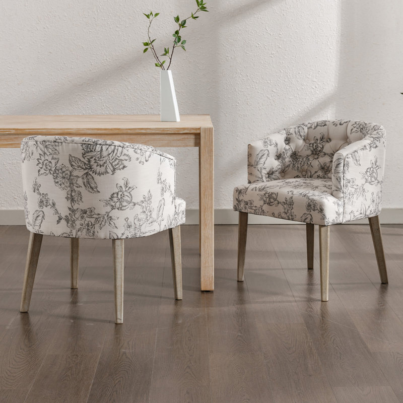 Fauteuil rembourré en lin 19,25 po H capitonné pour salle à manger, Fleur beige