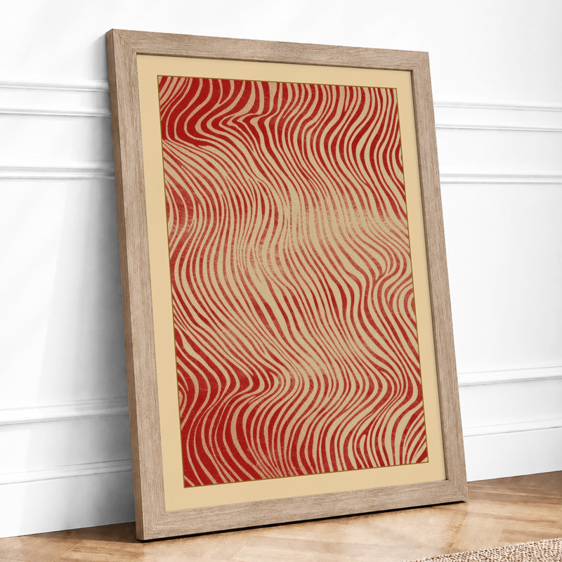 Wave Harmony Geometric - Framed Print, A2 - 59.4 x 42.0 cm, Oak