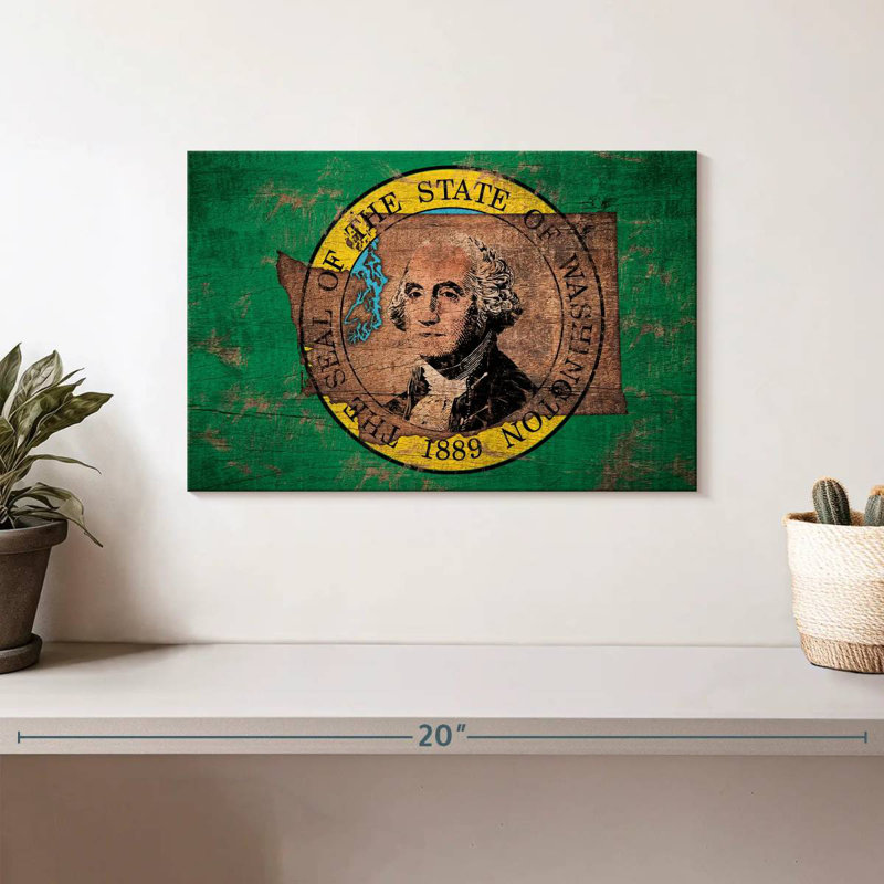 Borges State Map Over Washington Flag, 8" H x 12" W