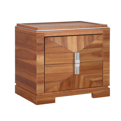 Mid-Century Modern Nightstand with 2 Drawers, Wide Sofa Side Table, Wood Diamond Shaped End Table, Heavy Duty Base, Small Bedside Table for Bedroom and Living Room