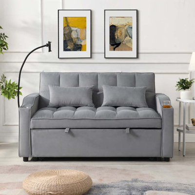 Canapé-lit en velours avec futon et causeuse