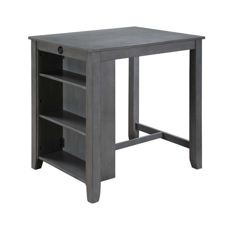 Space-Saving Counter Height Dining Table with USB Charging and Storage Shelves