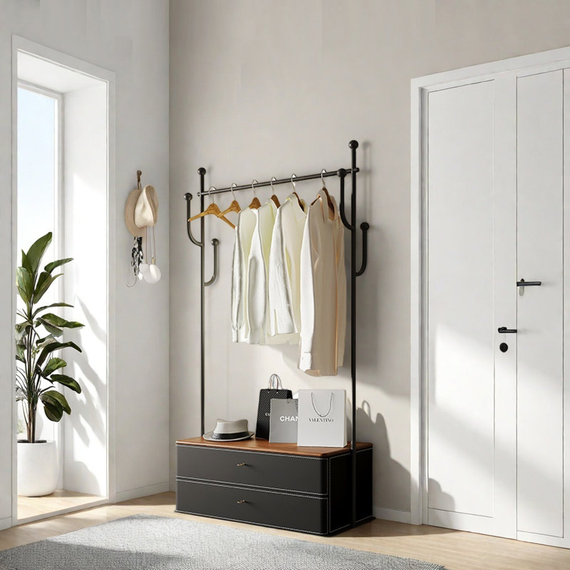 Armoire en acier inoxydable avec crochets, Noir, noir, noir, noir