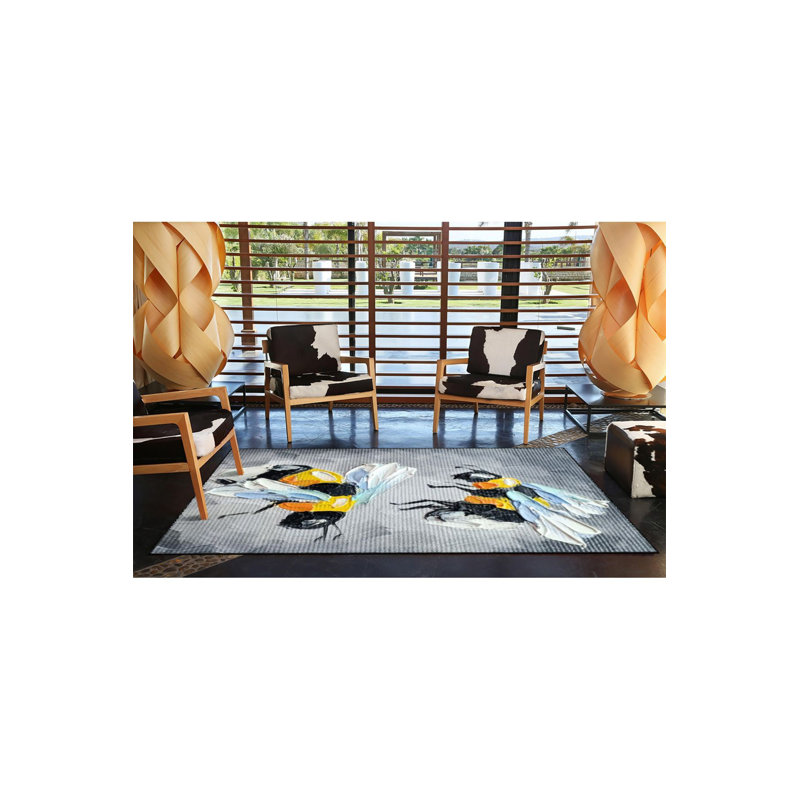 Flying Bee Animal Patterned Woven Base Washable Rug, Rectangle 4'7" x 6'7" Rug Pad Included