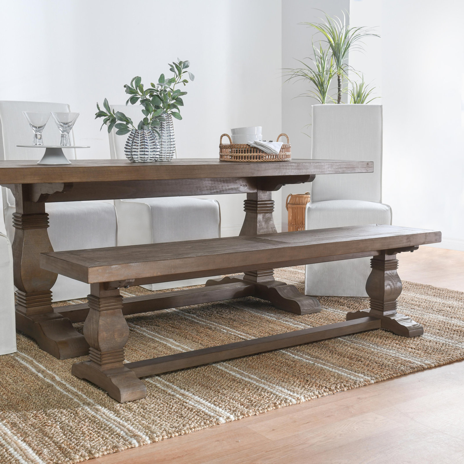 Kinston Solid Wood Bench, Distressed Brown, 18" H x 66" W x 16"D