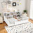 Full Size Wooden Floor Bed With Extra-High Safety Guardrails, Side Storage Decorative Function-887469270-887469265