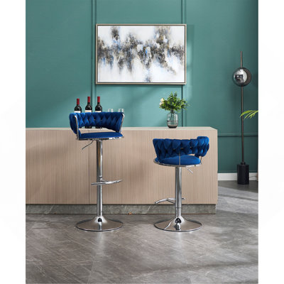 Ensemble de 2 tabourets de bar, avec repose-pieds et base pivotante à hauteur réglable en velours + tabouret de bar simple
