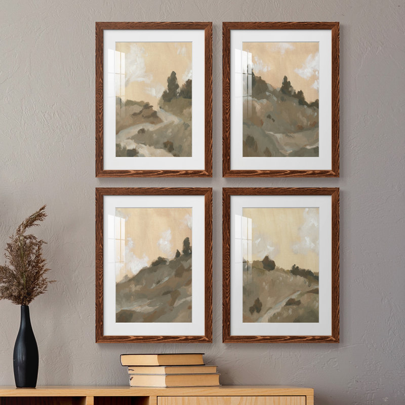 Hillside Walking Path I - ensemble de 4 peintures encadrées, H 20 po x l 68 po x P 1,5 po, Érable encadré