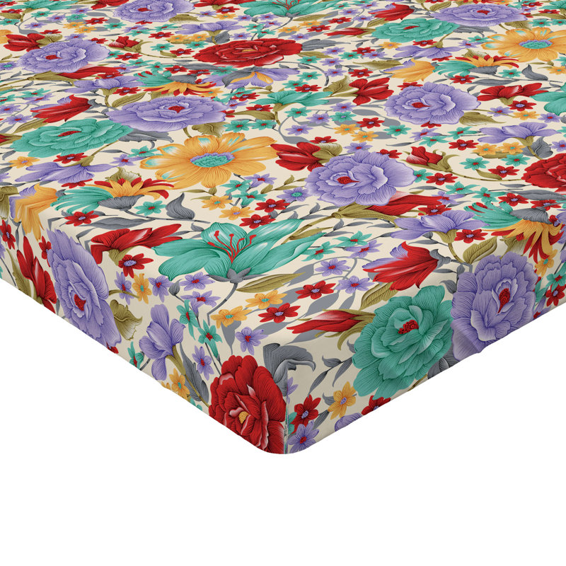 Drap-housse Ambesonne, Drap-housse de taille simple, Corail foncé, lavande, crème / floral