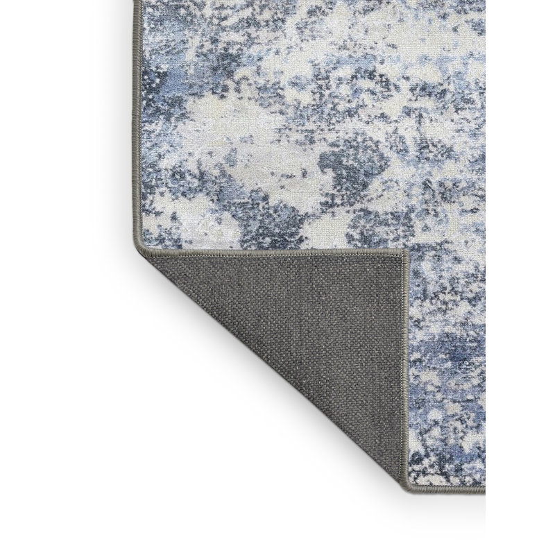 Tapis abstrait blanc / bleu, Rectangle 7 pi x 9 pi
