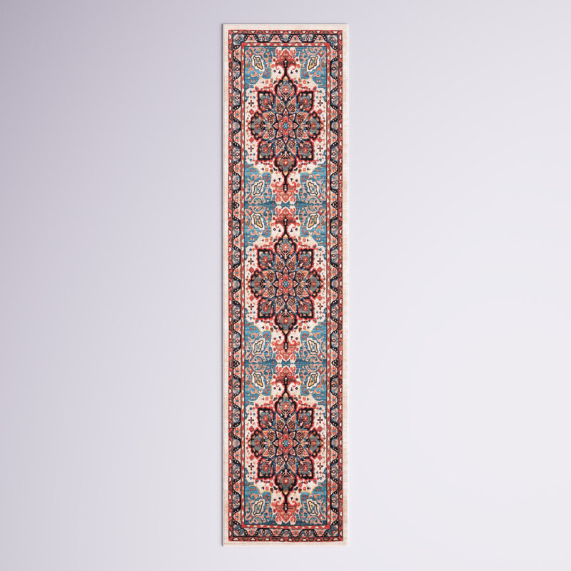 Tapis oriental bleu / beige Manado, Tapis de couloir 2 pi 2 po x 9 pi