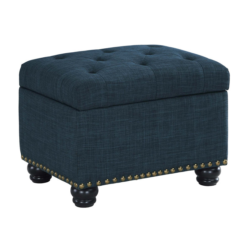 Frontenac 24" Wide Tufted Rectangle Storage Ottoman, Dark Blue Fabric