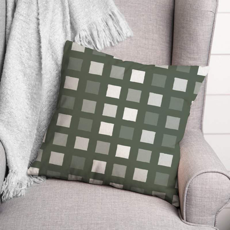 Plaid Outdoor Reversible Throw Pillow, Sauge, H 18 po x l 18 po