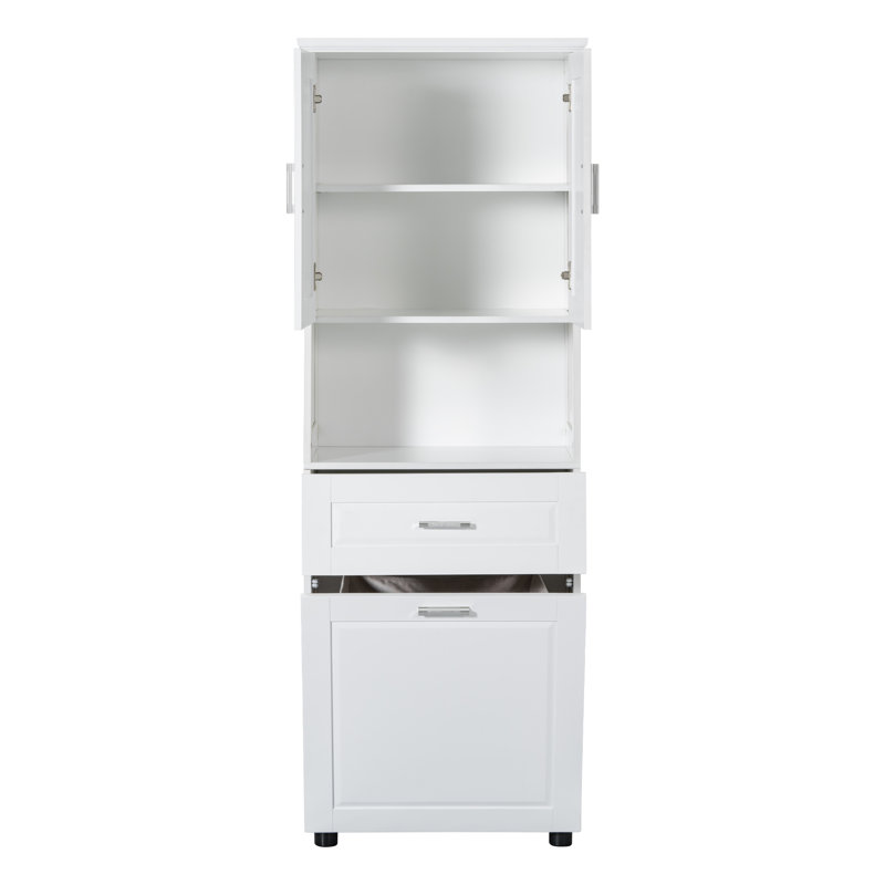 Armoire de rangement supérieure avec panier à linge inclinable, Blanc