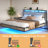 Khemis Floating Bed Frame with LED Lights and  Charging Station-1235244614-1235244602