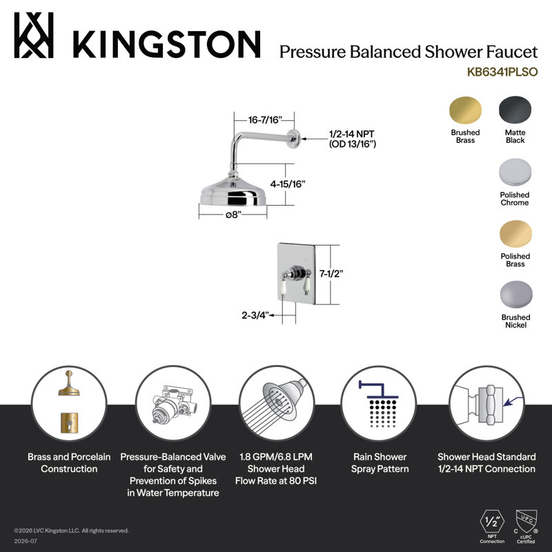 Kingston Brass Victorian Single-Handle Pressure Balanced Shower Faucet, Polished Chrome