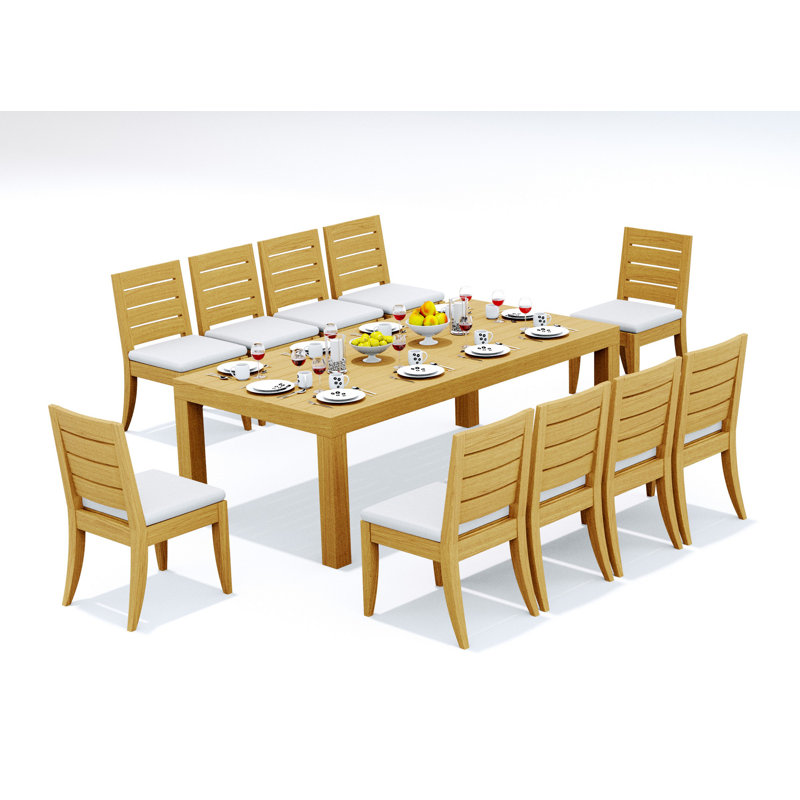 Grade-A Teak Wood Dining Set: 86" Canberra Rectangle Table And Atnas Armless Chairs #11AT1900, 10, 31" H x 82" W x 43" D