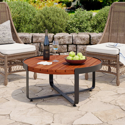 Table d'appoint de patio résistante aux intempéries avec base en métal robuste - brun