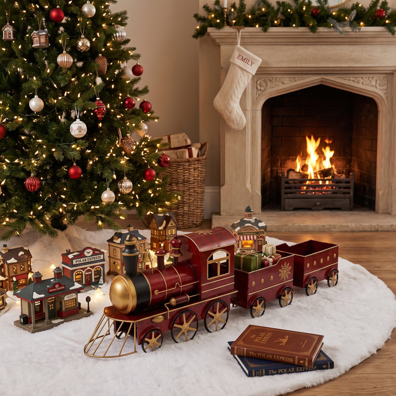 Décoration de train 33,86 "en métal pour fêtes de Noël pour manteaux, tables et tablettes
