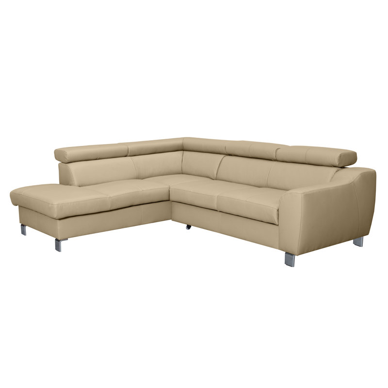 Aribel Faux Leather Corner Sofa with Sleeping Function and Storage Box with Adjustable Headrests , Beige, Left Hand Facing