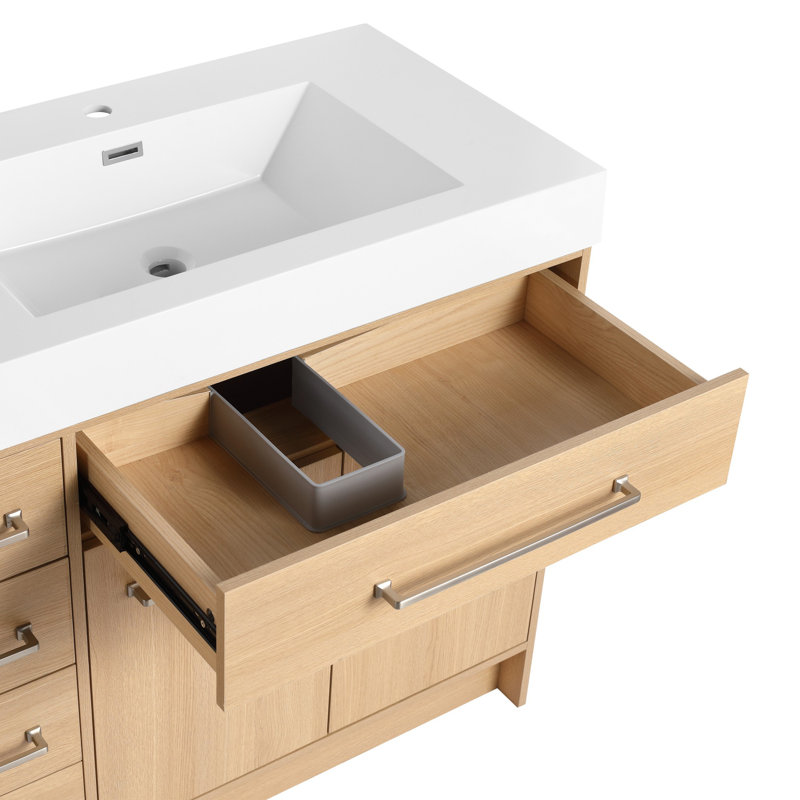 Meuble-lavabo autoportant avec double lavabo, porte à fermeture douce et tiroir