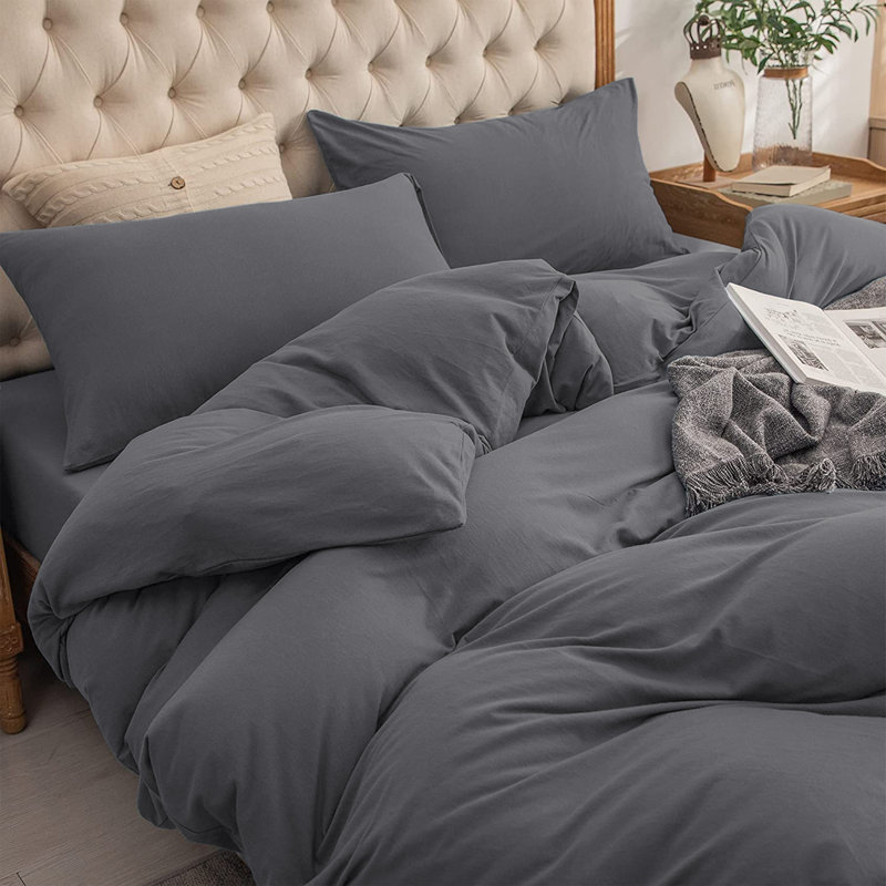  Ultra Soft Microfibre 200 TC Reversible Duvet Cover Set with Pillow Cases, Twin Duvet Cover + 1 Standard Sham, Gray