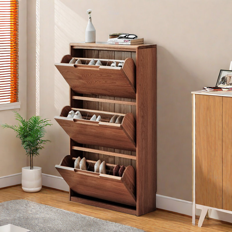 Armoire à chaussures en bois massif, Brun clair, H 45,66 po x l 25,59 po x P 7,87 po