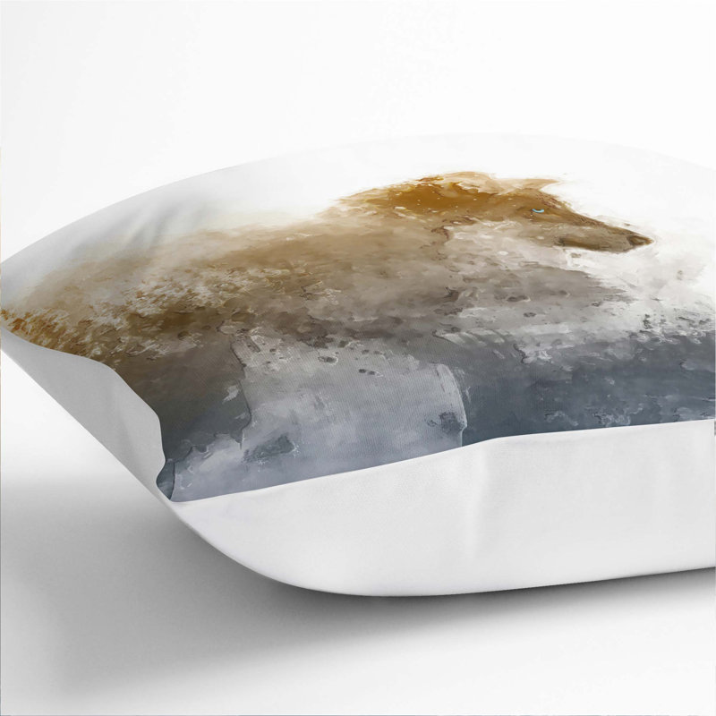 Wolf in the Wilderness Cushion with Filling, 55cm H x 55cm W x 20cm D, White