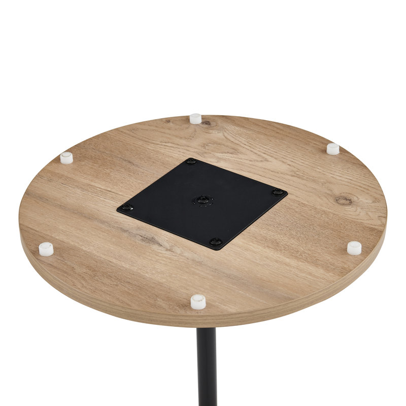Table d'appoint ronde en placage de chêne avec repose-pieds dissimulé en tissu Teddy, table de bout de 17,3 po de diamètre avec siège escamotable, mobilier d'appoint peu encombrant pour le salon et la chambre à coucher