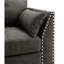 Chaise en lin gris anthracite avec 3 coussins, siège à ressorts ensachés, pieds en bois, garniture cloutée, siège sans bouton, structure en eucalyptus, accents
