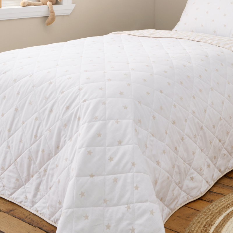 Mini Star & Stripes Cotton Reversible Bedspread, Natural