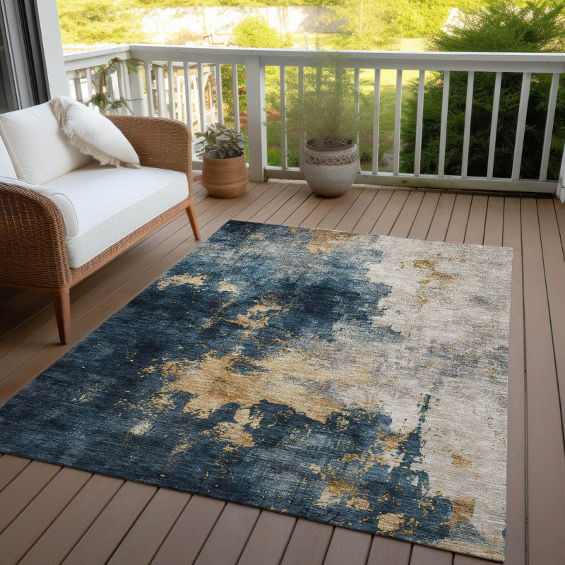 Chantille Blue Abstract Synthetic Washable 3' x 5' Area Rug