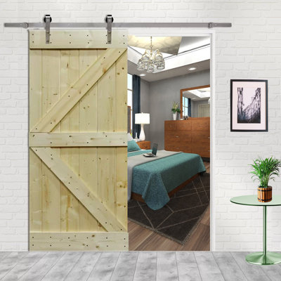 Knotty 36'' x 84'' Solid Wood Paneled Unfinished without Installation Hardware Kit Barn Door