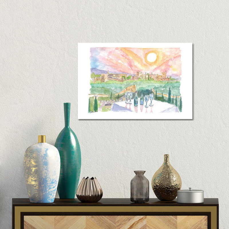 Magical Grenada Andalusia Afternoon With Romantic Restaurant Table by Markus & Martina Bleichner - Gallery-Wrapped Canvas Giclée on Canvas