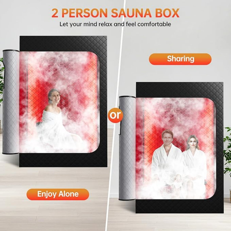 Upgraded 2 Person Sauna Room, Portable Infrared Sauna With 5-Layer Waterproof, 2 Steamers, 2 Folding Chair, 71”X 36”X 49” For Indoor, Outdoor, Gym, Spa, Carbon Black