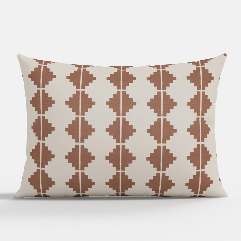 Coussin décoratif d'intérieur en terre cuite aztèque, Imprimé bloc brun, Rectangle H 15 po x l 22 po