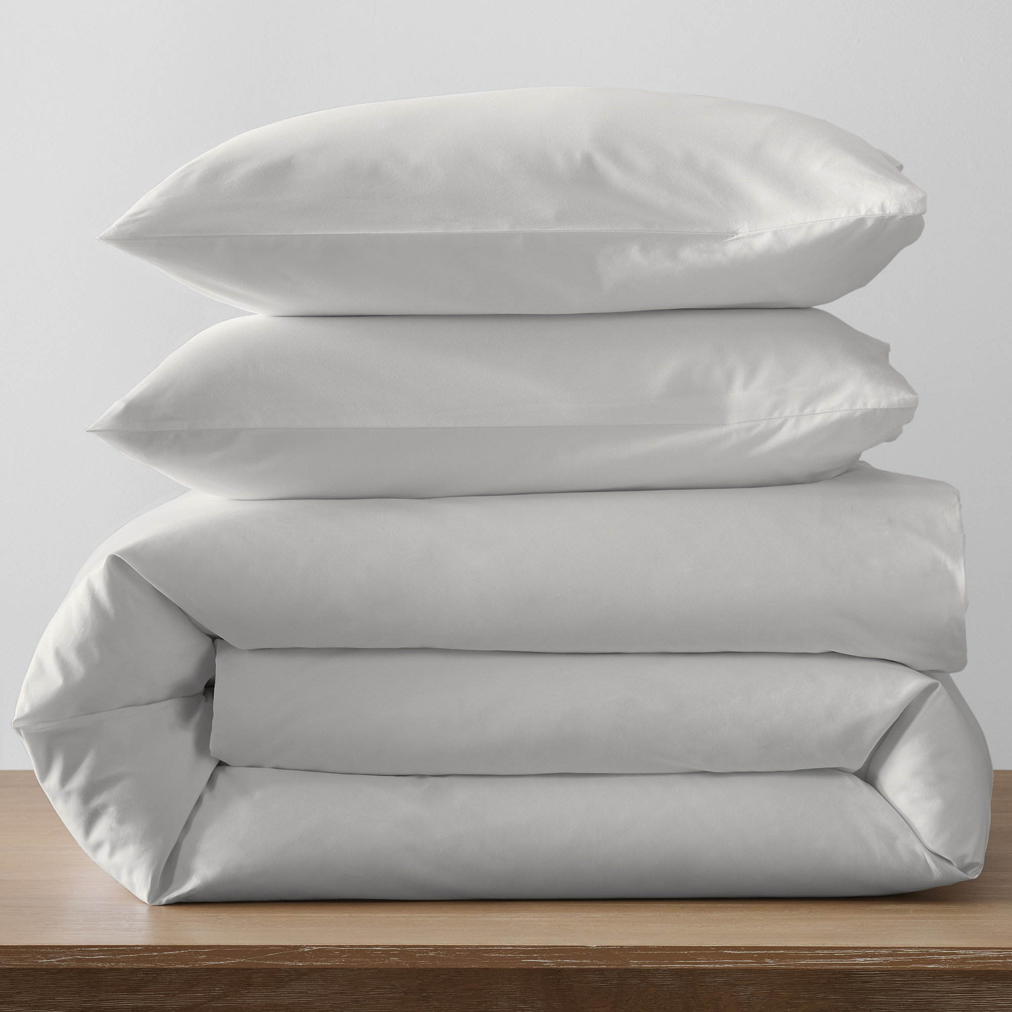 Emrik Brushed Organic Cotton Percale Duvet Cover Set, Full / Queen Duvet Cover + 2 Pillow Shams, Soft Gray