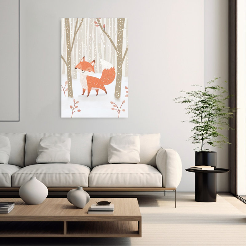 «Whimsical Winter Fox Abstract Contemporary Forest Forest Wall Art», reproduction d'art mural, H 60 po x l 40 po