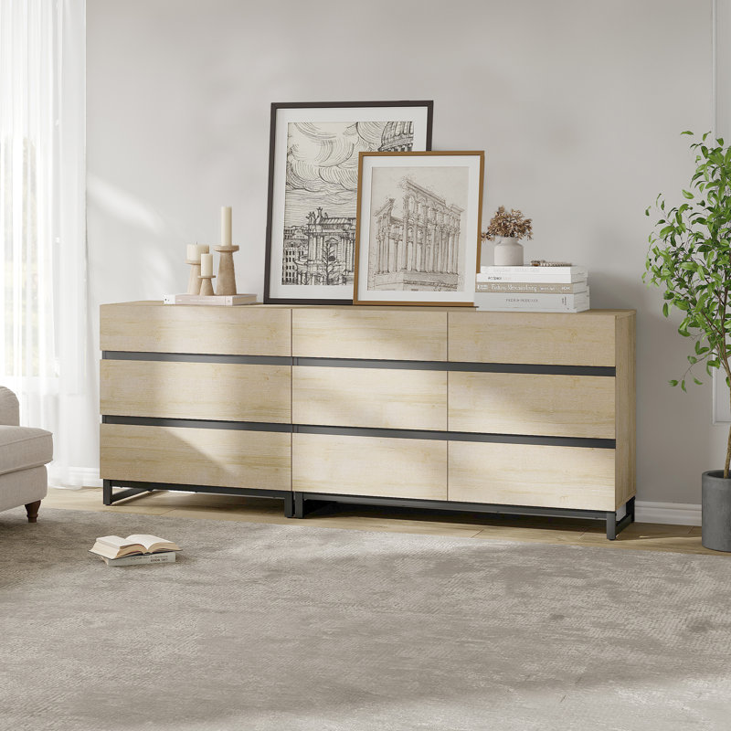 2 In 1 Dresser With 9 Drawers, Modern Chest Of Drawers With Adjustable Shelf And Metal Base, Closet Organizers And Storage Cabinet For Bedroom