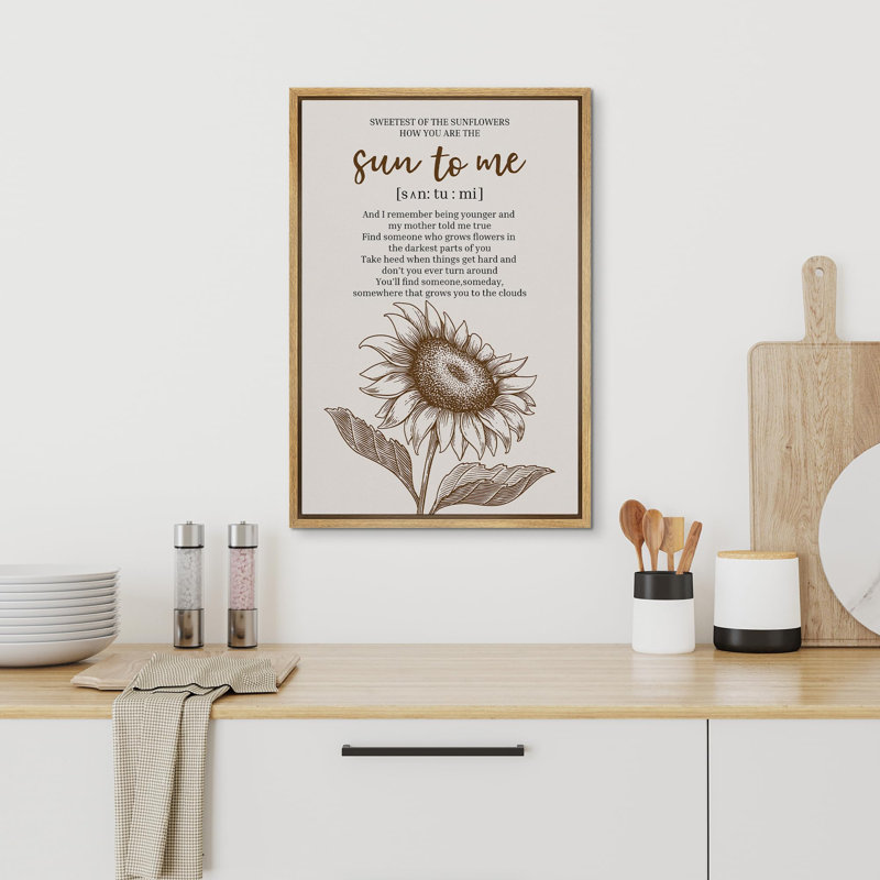 Art textuel sur toile, tournesol, sagesse et inspiration, H 24 po x l 16 po x P 1,5 po, Naturel
