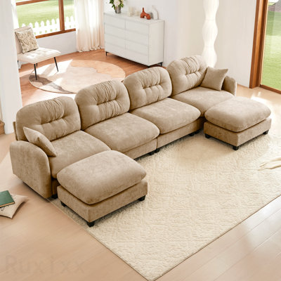 Canapé modulaire en U pour salon douillet Canapé modulaire modulaire avec repose-pieds, dossier moelleux en chenille douce, conception ergonomique en mousse haute densité, accoudoirs élégants, installation facile dans les salons, chameau